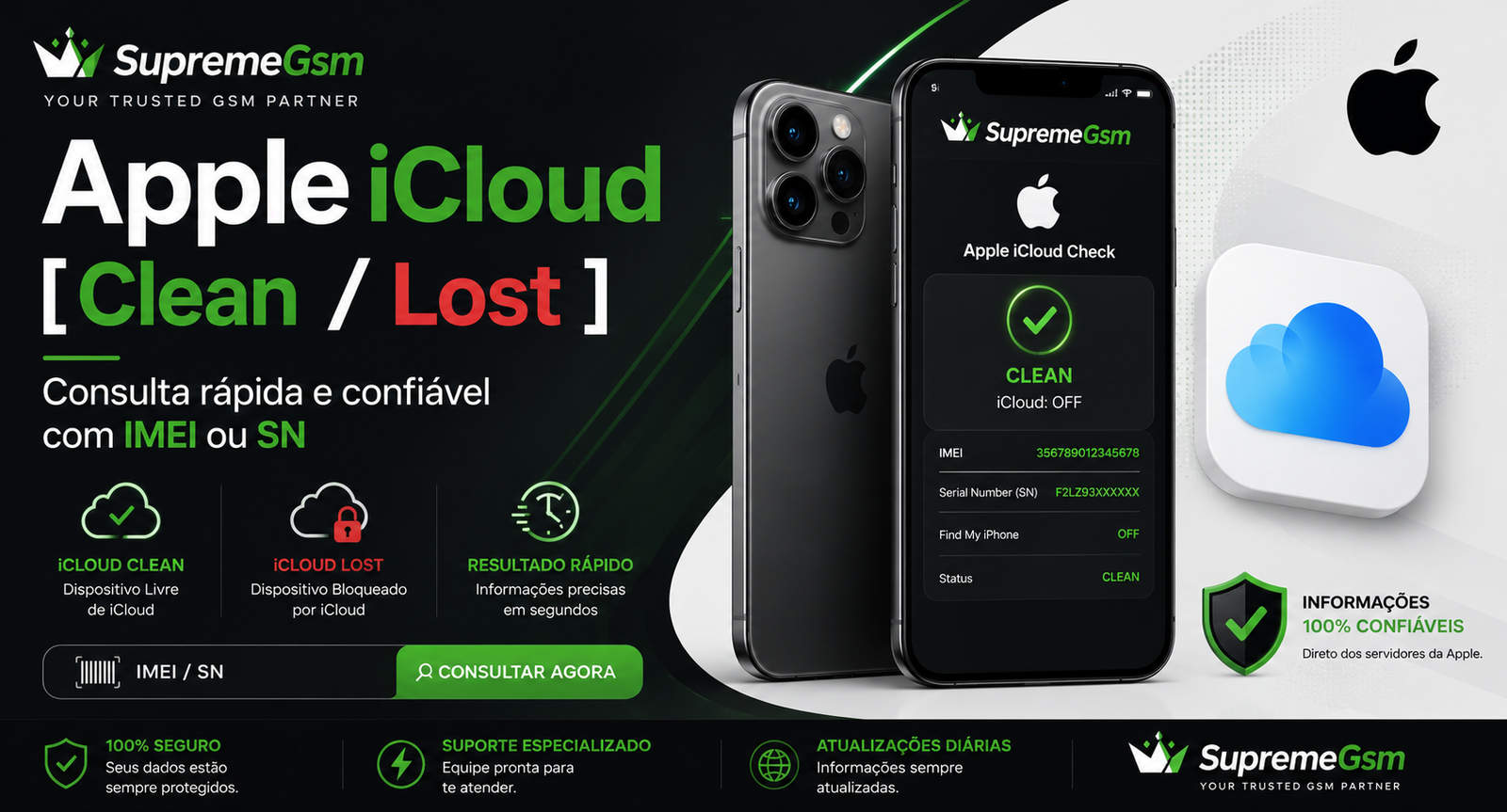 Apple iCloud [ Clean / Lost ] IMEI SN